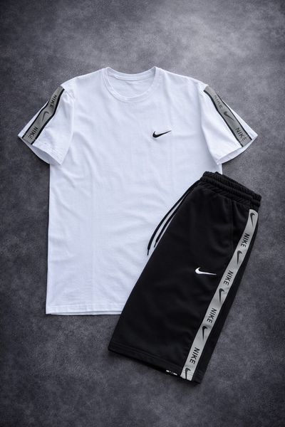 Мужской летний костюм Nike белый Комплект Найк Футболка Шорты с лампасами Pav-1000б фото