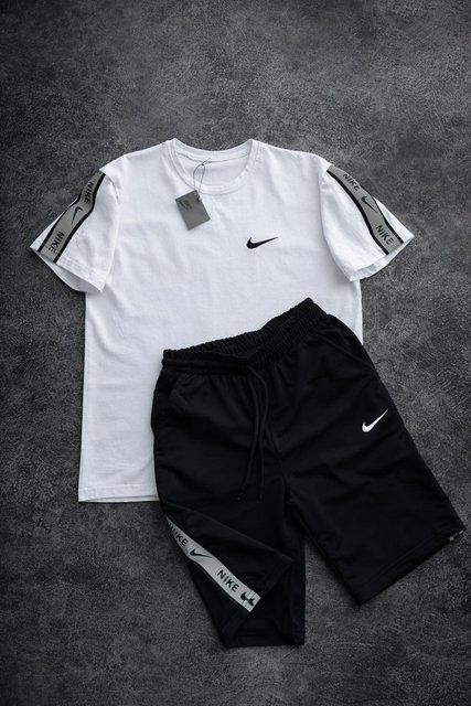 Мужской летний костюм Nike белый Комплект Найк Футболка Шорты с лампасами Pav-1000б фото