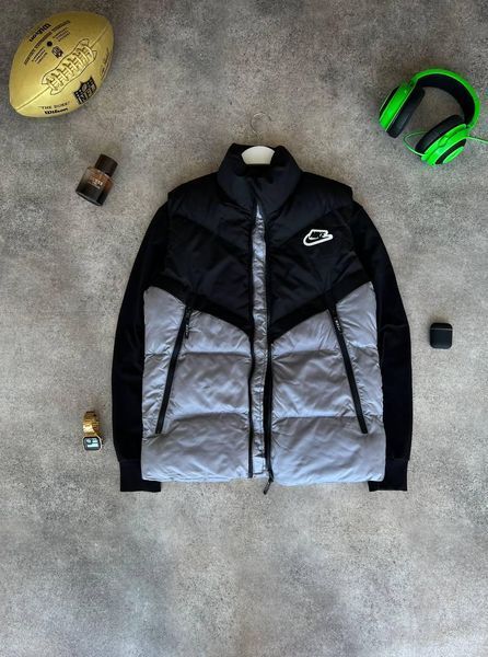 Мужская жилетка Nike без капюшона из плащевки серая с черным Безрукавка Найк демисезонная Моло-5TN фото