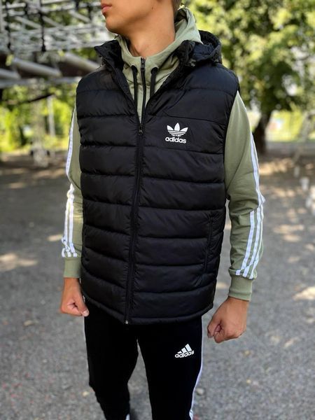 Мужская жилетка Adidas с капюшоном черная Безрукавка Адидас Мой-59 фото