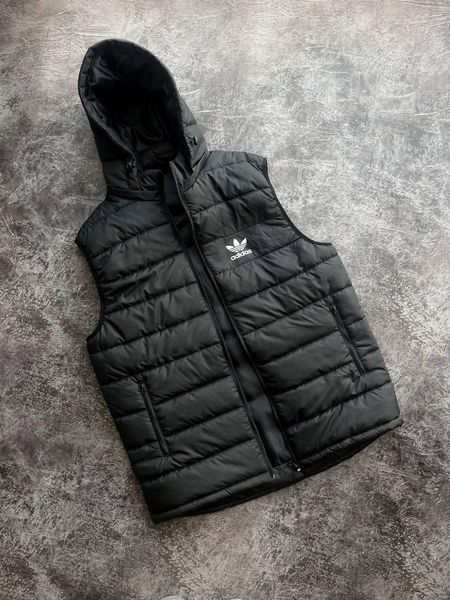 Мужская жилетка Adidas с капюшоном черная Безрукавка Адидас Мой-59 фото