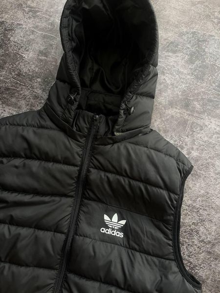 Мужская жилетка Adidas с капюшоном черная Безрукавка Адидас Мой-59 фото
