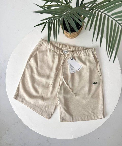 Мужские льняные шорты Lacoste бежевые Cas-8 (коп1) фото