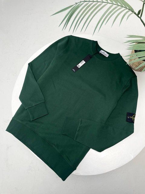 Мужской свитшот Stone Island зелений Кофта без капюшона Стон Айленд с патчем Гла-168 фото
