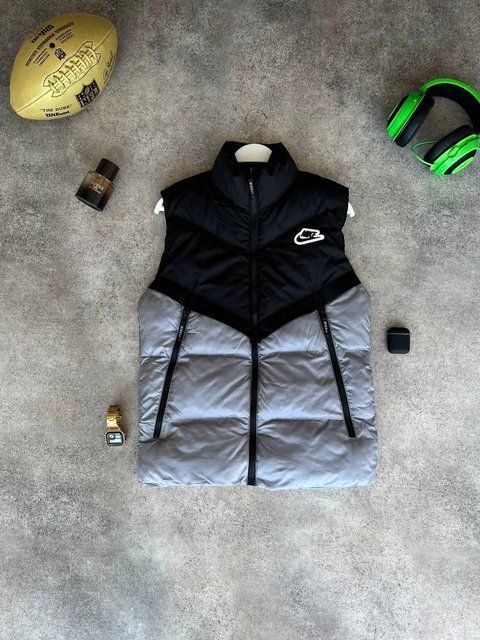 Мужская жилетка Nike без капюшона из плащевки серая с черным Безрукавка Найк демисезонная Моло-5TN фото