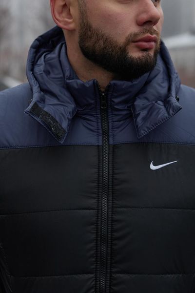 Мужская зимняя куртка Nike синяя с черным Пуховик Найк с капюшоном Intr-1592560834 фото