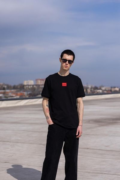 Мужская футболка Hugo Boss черная хлопковая Хьюго Босс Хар-1 (коп3) фото
