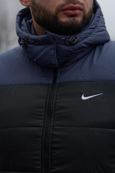 Мужская зимняя куртка Nike синяя с черным Пуховик Найк с капюшоном Intr-1592560834 фото