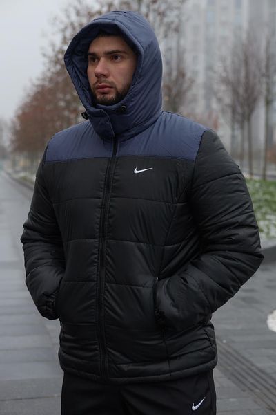 Мужская зимняя куртка Nike синяя с черным Пуховик Найк с капюшоном Intr-1592560834 фото