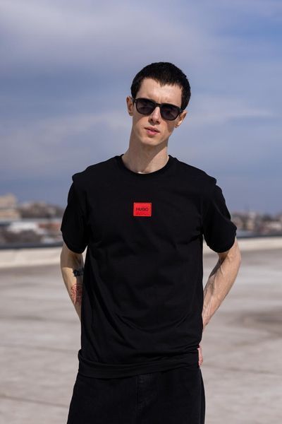 Мужская футболка Hugo Boss черная хлопковая Хьюго Босс Хар-1 (коп3) фото