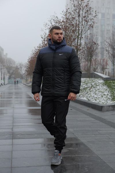 Мужская зимняя куртка Nike синяя с черным Пуховик Найк с капюшоном Intr-1592560834 фото