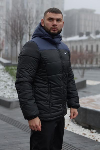 Мужская зимняя куртка Nike синяя с черным Пуховик Найк с капюшоном Intr-1592560834 фото