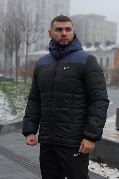 Мужская зимняя куртка Nike синяя с черным Пуховик Найк с капюшоном Intr-1592560834 фото