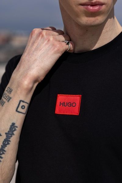 Мужская футболка Hugo Boss черная хлопковая Хьюго Босс Хар-1 (коп3) фото