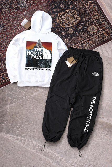 Мужской спортивный костюм The North Face бело-черный с капюшоном Комплект Худи Штаны плащевка Зе норт фейс Ads-418 фото