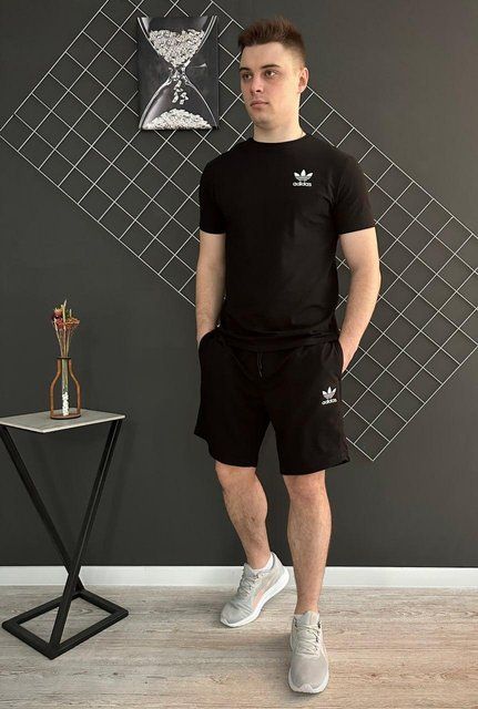 Мужской летний костюм Adidas Футболка Шорты комплект Адидас черный Rap-RD180/RD212 фото