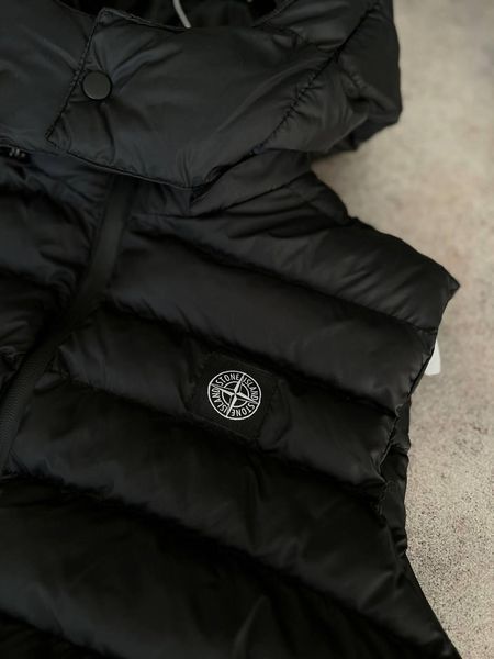 Чоловічий жилет Stone Island з капюшоном чорний Безрукавка Стон Айленд весняна Моло-ST1 фото