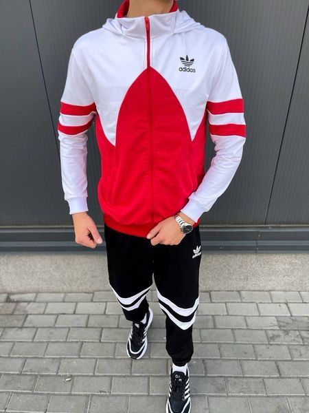 Чоловічий спортивний костюм Adidas червоний з чорним Комплект Адідас Олімпійка Штани univer-114 фото