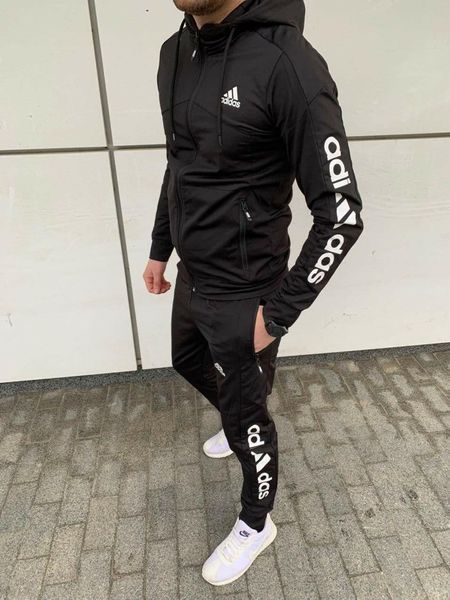 Чоловічий спортивний костюм Adidas чорний Комплект Адідас Кофта на змійці Штани Seas-3 фото