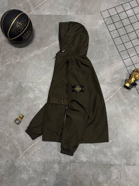 Мужская ветровка Stone Island с патчем хаки Куртка Стон Айленд из плащевки Моло-SN102 фото