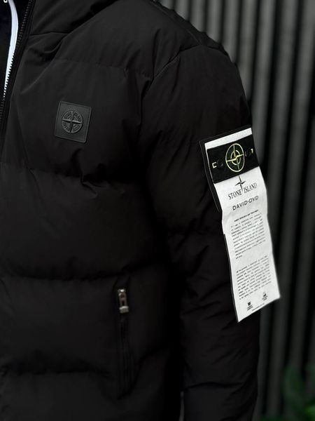 Мужская зимняя куртка Stone Island черная Пуховик Стон Айленд с капюшоном Хар-305 фото