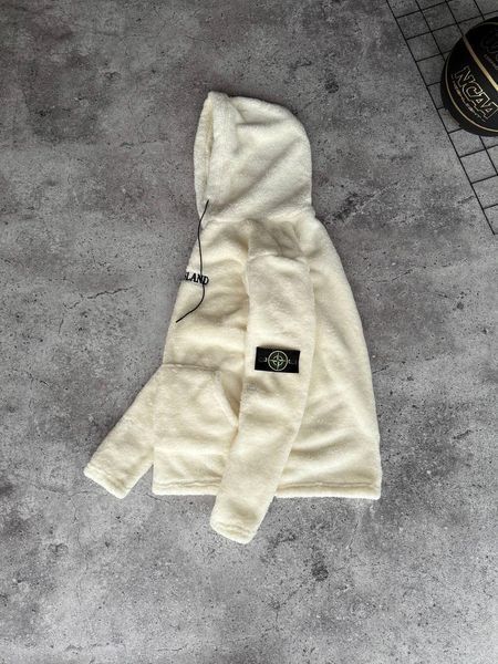Чоловічий зимове худі Stone Island плюшеве біле Моло-81KK фото