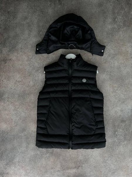 Чоловічий жилет Stone Island з капюшоном чорний Безрукавка Стон Айленд весняна Моло-ST1 фото