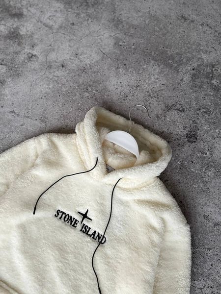 Чоловічий зимове худі Stone Island плюшеве біле Моло-81KK фото