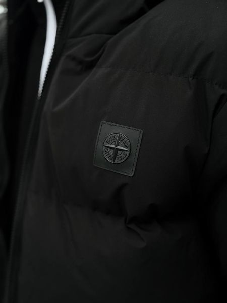 Мужская зимняя куртка Stone Island черная Пуховик Стон Айленд с капюшоном Хар-305 фото