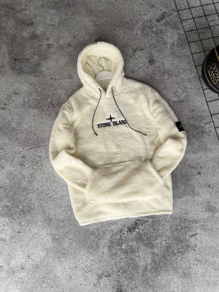 Чоловічий зимове худі Stone Island плюшеве біле Моло-81KK фото