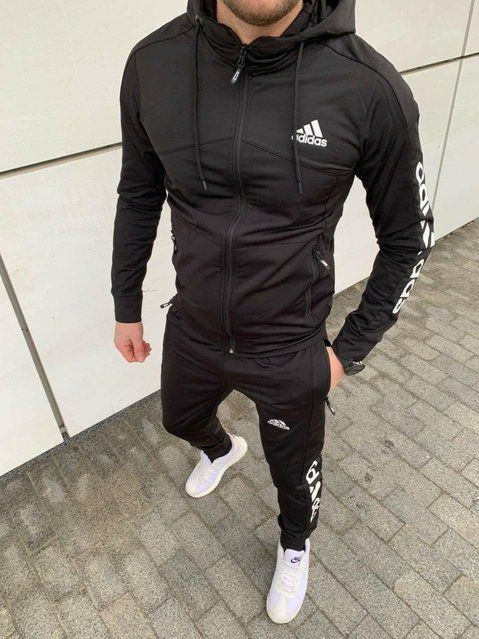 Чоловічий спортивний костюм Adidas чорний Комплект Адідас Кофта на змійці Штани Seas-3 фото