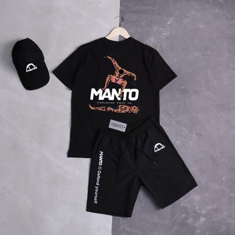 Мужской летний костюм Manto Stomp Футболка Шорты Кепка черный Комплект Манто Ads-294 фото