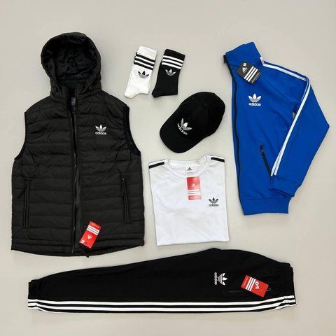 Мужской костюм Adidas 6в1 синий с черным Комплект Адидас Жилетка Кофта Штаны Футболка Мой-149 фото