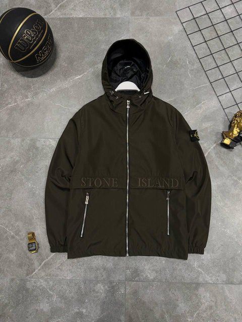 Мужская ветровка Stone Island с патчем хаки Куртка Стон Айленд из плащевки Моло-SN102 фото