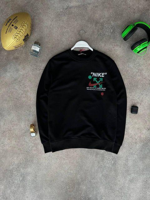 Мужской свитшот Nike черный Кофта Найк без капюшона Моло-7678 фото