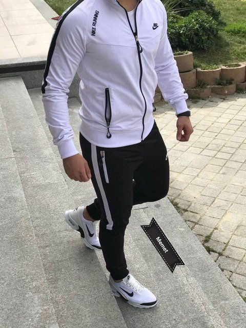 Чоловічий спортивний костюм Nike білий Комплект Найк Кофта на змійці Штани Seas-24 фото