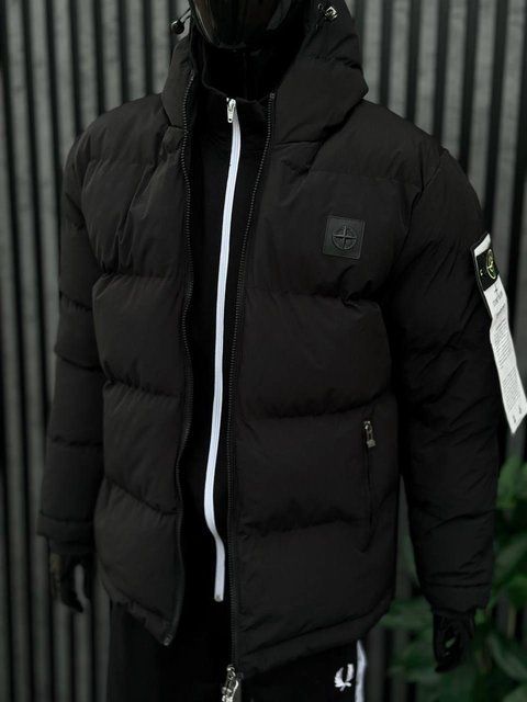 Чоловіча куртка Stone Island зимова чорна тепла Пуховик Стон Айленд із капюшоном Хар-305 фото
