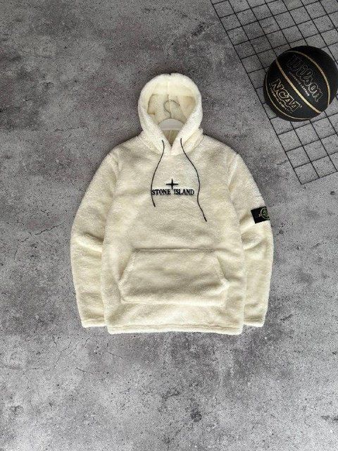 Мужской зимний худи Stone Island плюшевое белое Моло-81KK фото