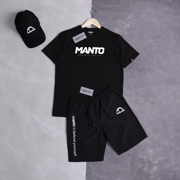 Мужской летний костюм Manto Stomp Футболка Шорты Кепка черный Комплект Манто Ads-294 фото