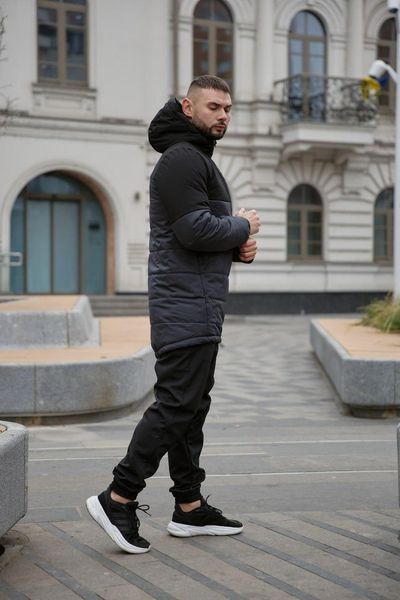 Чоловіча парка чорна з сірим Куртка подовжена з капюшоном демісезонна Intr-1589541517 фото