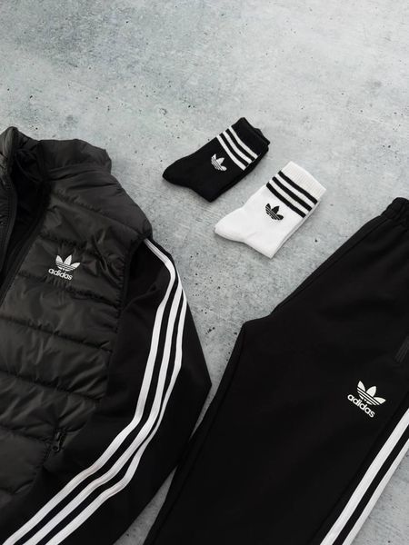Мужской костюм Adidas 3в1 черный Комплект Адидас Кофта на змейке Штаны Жилетка Мой-148 фото