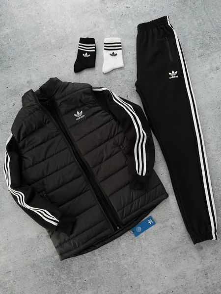 Мужской костюм Adidas 3в1 черный Комплект Адидас Кофта на змейке Штаны Жилетка Мой-148 фото