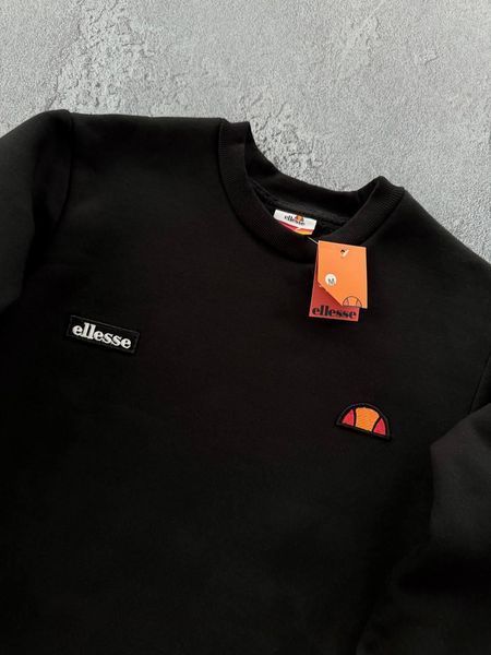 Мужской зимний спортивный костюм Ellesse без капюшона черный с черным Комплект Элис Свитшот Штаны Хар-307 фото