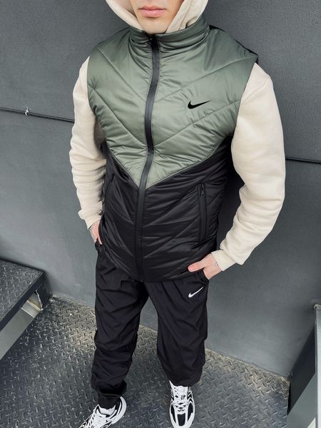 Чоловічий спортивний костюм Nike з плащової тканини хакі Комплект Найк Жилетка Штани Барсетка Intr-1620133371 фото