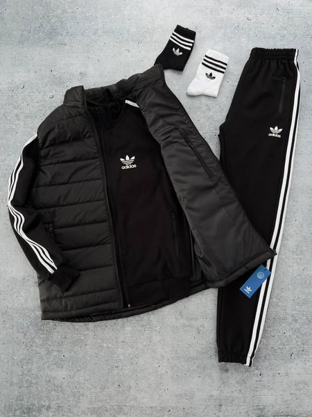 Мужской костюм Adidas 3в1 черный Комплект Адидас Кофта на змейке Штаны Жилетка Мой-148 фото