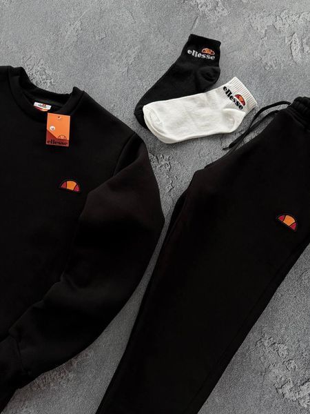 Мужской зимний спортивный костюм Ellesse без капюшона черный с черным Комплект Элис Свитшот Штаны Хар-307 фото