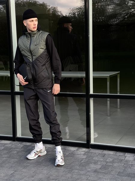 Чоловічий спортивний костюм Nike з плащової тканини хакі Комплект Найк Жилетка Штани Барсетка Intr-1620133371 фото