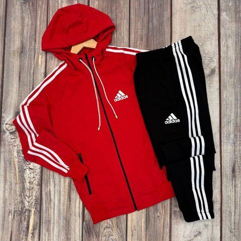 Мужской спортивный костюм Adidas красный Комплект Адидас Кофта на змейке с капюшоном Штаны Univer-31 фото