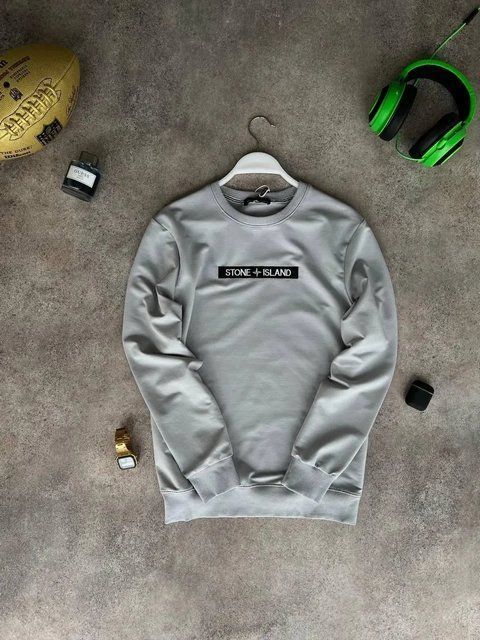 Мужской свитшот Stone Island серый Кофта Стон Айленд без капюшона Моло-63-6 фото