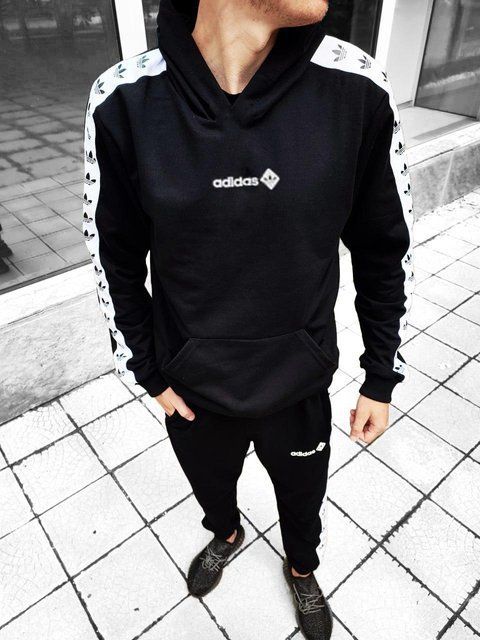 Мужской спортивный костюм Adidas с лампасами черный Комплект Адидас Худи Штаны Will-50 фото